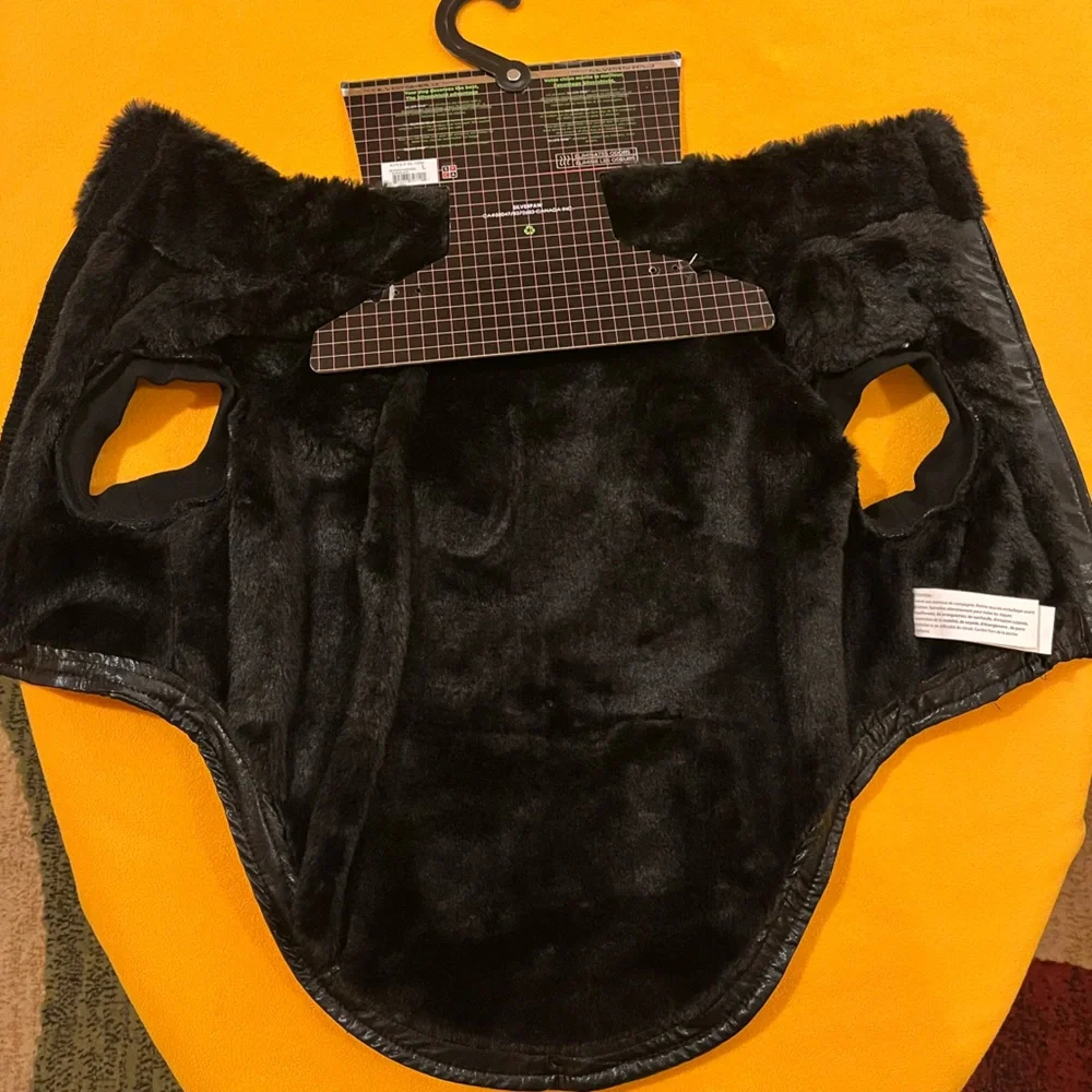 Silver Paw dog puff coat / jacket / apparel faux leather faux fur. Black. Size L - Picture 4 of 12